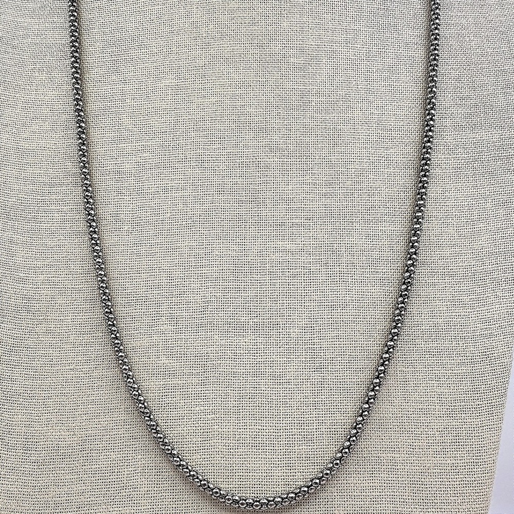 Vintage 80s Silver Tone Popcorn Chain Necklace Woven Mesh Italian Link Jewelry‎